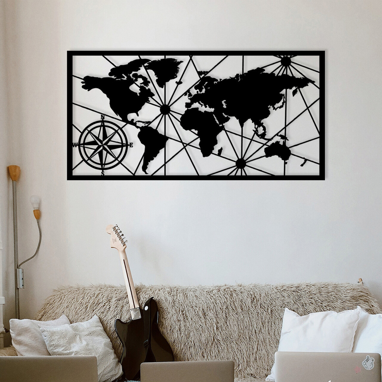 Decoratiune de perete, World Map Large Metal Wall Decor, metal, 120 x 60 cm, negru - imagine 7